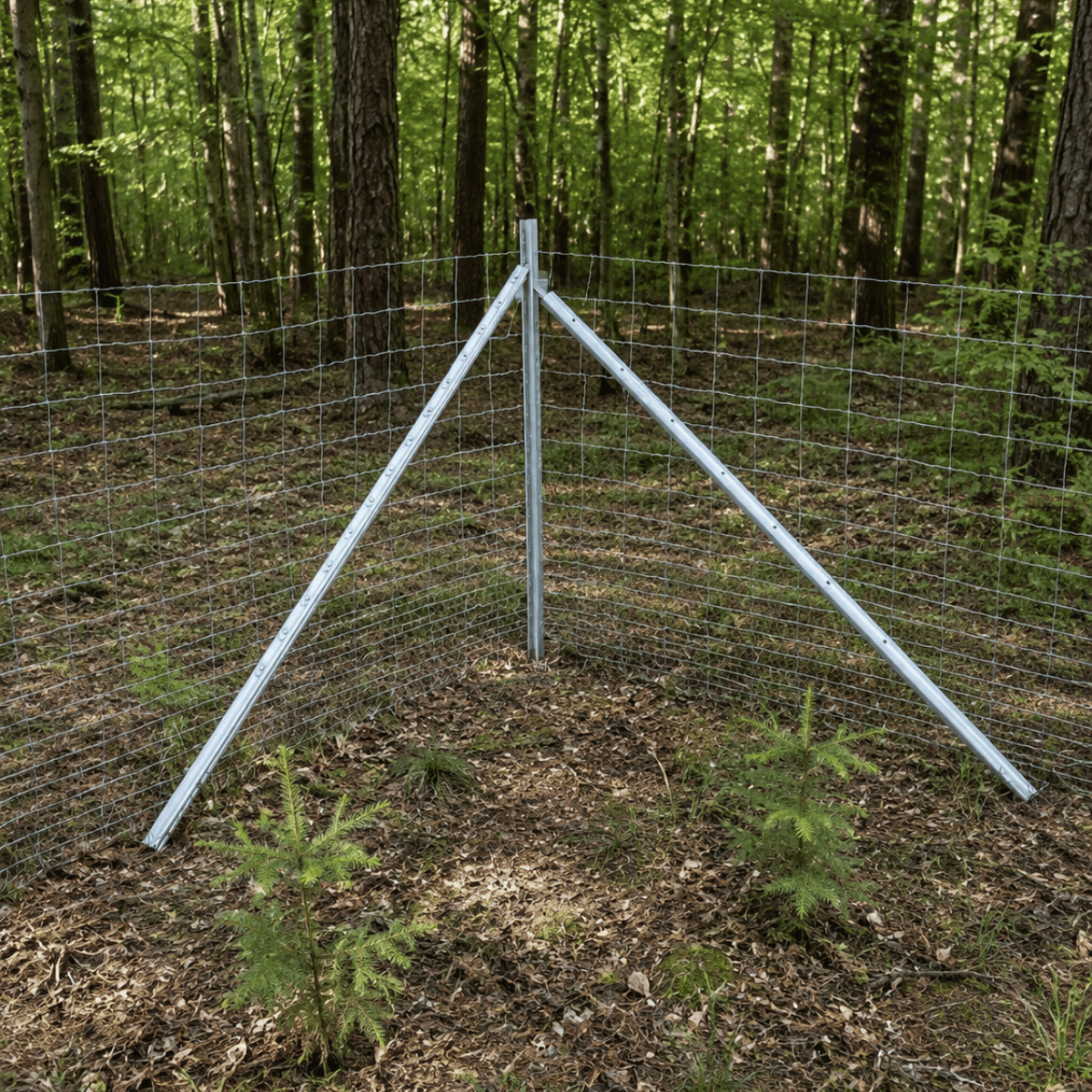 Wildschutzzaun im Wald mit Z-EH® Eckstrebe und Enne Verbinder